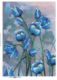 028 Голубые цветочные фантазии - карта рисовая для декупажа 50х70 см, Renkalik, Италия